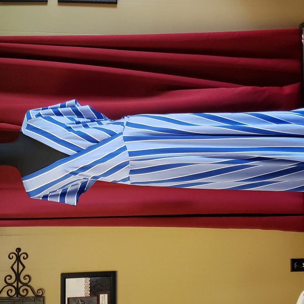 Eloquii Blue and White Striped Maxi Dress